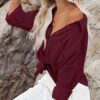 Zitiki Bluse Damen Baumwolle Lässiges Hemd V-Ausschnitt Langarm Elegant Oberteile Lose Shirts mit Brusttaschen – Bild 4
