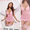 Avidlove Damen Dessous Set Sexy Spitze Body Reizwäsche Corsage Babydoll Unterwäsche Teddy Bodysuit V-Ausschnitt Lingerie Set Mit G-String und Strumpfhalter – Bild 5