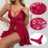 GIVTULIP Damen Negligee Babydoll Dessous Sexy Spitze Unterwäsche Nachthemd Set Reizwäsche Vorne Offen Erotic Lingerie Nachtwäsche V-Ausschnitt Teddy Kleid Chemise Frauen Nachtkleid mit G-String – Bild 3