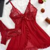 GIVTULIP Damen Negligee Babydoll Dessous Sexy Spitze Unterwäsche Nachthemd Set Reizwäsche Vorne Offen Erotic Lingerie Nachtwäsche V-Ausschnitt Teddy Kleid Chemise Frauen Nachtkleid mit G-String – Bild 4