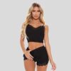 KOEMCY Schlafanzug Damen Spitzen Sexy Dessous Cami Schlafanzug Kurz Set Sexy V-Ausschnitt Sleepwear Crop Top Shorts Sets Ärmellose Camisole Loungewear – Bild 5
