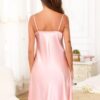 Lovasy Satin Nachthemd Damen Sexy Kurz Negligee Babydoll mit Verstellbaren Spaghettiträger V Ausschnitt Spitze Nachtkleid – Bild 4