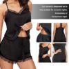Schlafanzug Damen Sexy Pyjama Set, Schlafanzug Damen Spitzen Sexy Dessous, Ärmellos Sommer Nachtwäsche mit Spaghettiträger Sleepwear Sexy, V-Ausschnitt Spitzen Cami Top und Shorts Negligee Sleepwear – Bild 4